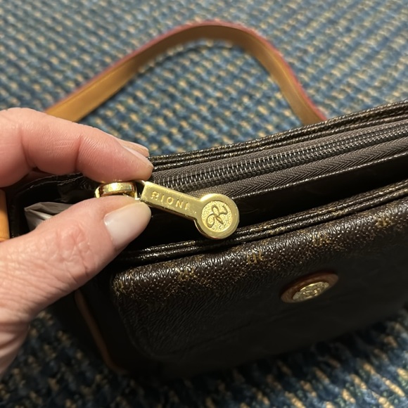 Rioni mini crossbody bag in mercanized canvas w/leather accents and strap. GUC - Picture 2 of 7